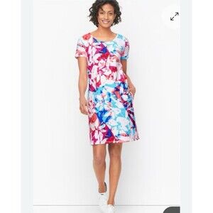 T By Talbots Cross Back Cozy Crush Dress Brushed Floral Stretchy Beach Summer